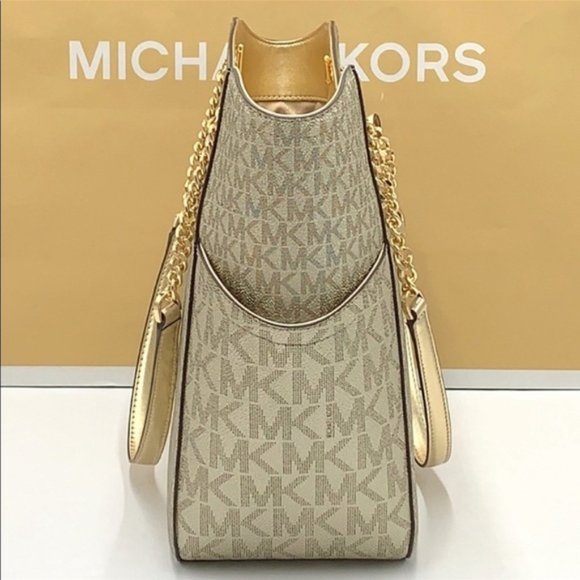 Michael Kors Large X Chain Sholder Tote & Large Double Zip Wallet Pale Gold - Picture 12 of 16